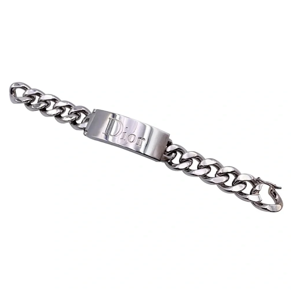 VTG Christian Dior Silver Chain Link Nameplate Logo Lip Gloss ID Makeup Bracelet - Picture 3 of 16